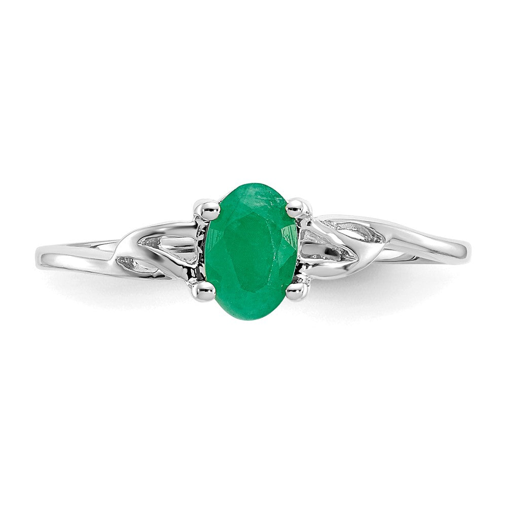 10k White Gold Polished 6x4mm Oval Genuine May/ Emerald Birthstone Size 7 Ring