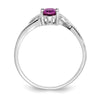 10k White Gold Polished 6x4mm Oval Genuine June/ Rhodolite Garnet Birthstone Size 7 Ring