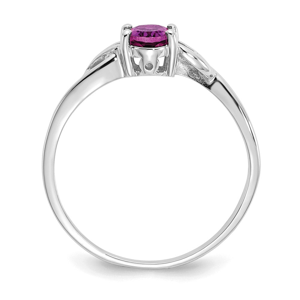 10k White Gold Polished 6x4mm Oval Genuine June/ Rhodolite Garnet Birthstone Size 7 Ring