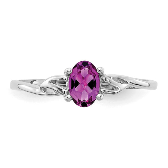 10k White Gold Polished 6x4mm Oval Genuine June/ Rhodolite Garnet Birthstone Size 7 Ring