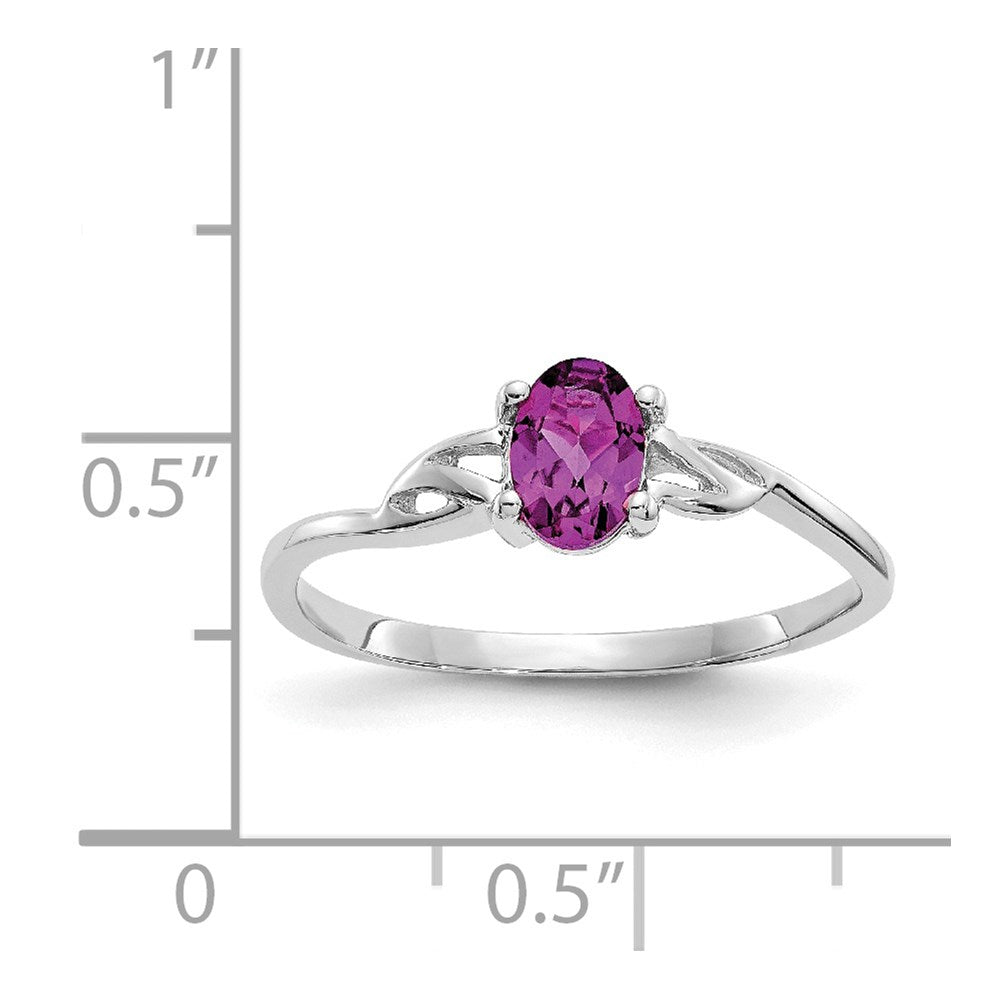 10k White Gold Polished 6x4mm Oval Genuine June/ Rhodolite Garnet Birthstone Size 7 Ring