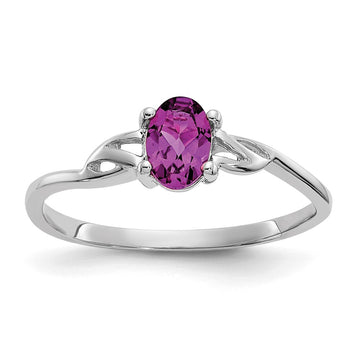 10k White Gold Polished 6x4mm Oval Genuine June/ Rhodolite Garnet Birthstone Size 7 Ring