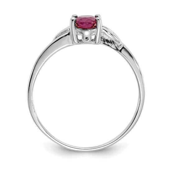 10k White Gold Polished 6x4mm Oval Genuine July/ Ruby Birthstone Size 7 Ring
