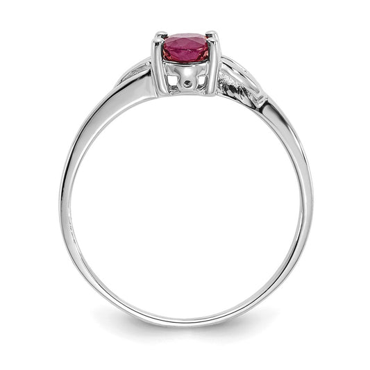 10k White Gold Polished 6x4mm Oval Genuine July/ Ruby Birthstone Size 7 Ring