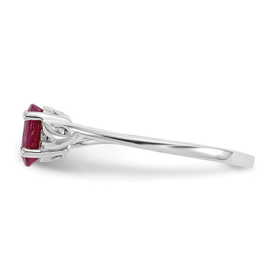 10k White Gold Polished 6x4mm Oval Genuine July/ Ruby Birthstone Size 7 Ring