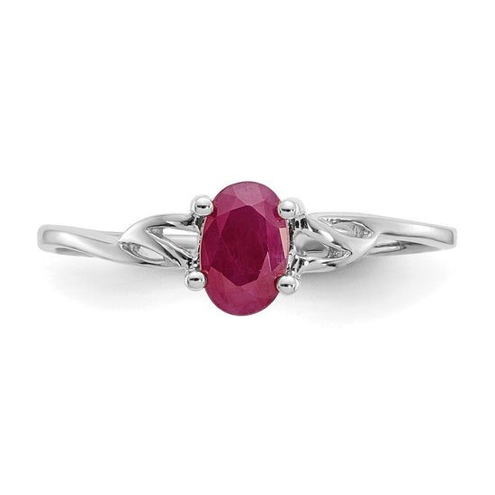 10k White Gold Polished 6x4mm Oval Genuine July/ Ruby Birthstone Size 7 Ring