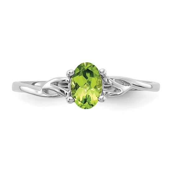 10k White Gold Polished 6x4mm Oval Genuine August/ Peridot Birthstone Size 7 Ring