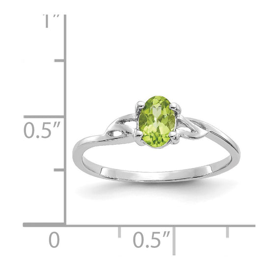 10k White Gold Polished 6x4mm Oval Genuine August/ Peridot Birthstone Size 7 Ring