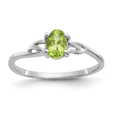 10k White Gold Polished 6x4mm Oval Genuine August/ Peridot Birthstone Size 7 Ring