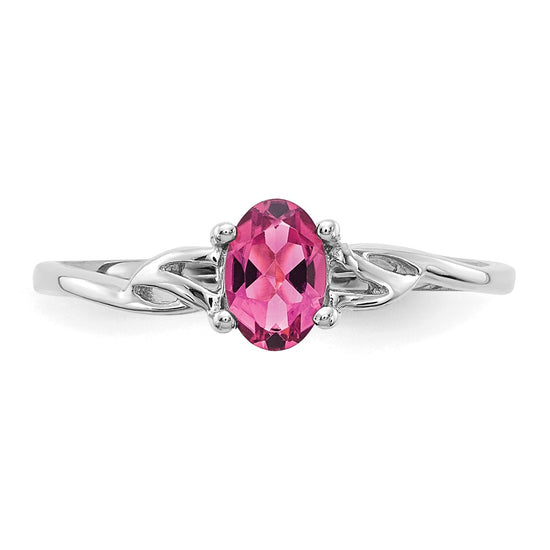 10k White Gold Polished 6x4mm Oval Genuine October/ Pink Tourmaline Birthstone Size 7 Ring