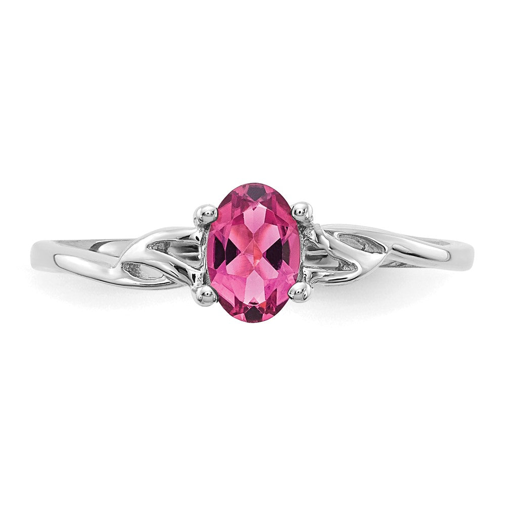 10k White Gold Polished 6x4mm Oval Genuine October/ Pink Tourmaline Birthstone Size 7 Ring