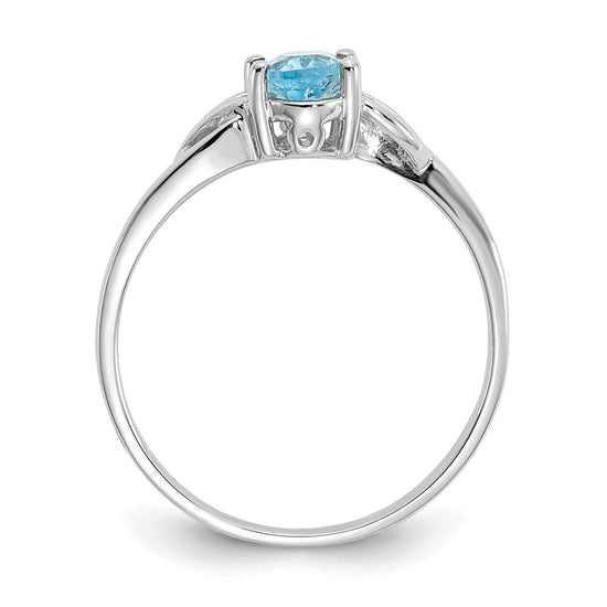 10k White Gold Polished 6x4mm Oval Genuine December/ Blue Topaz Birthstone Size 7 Ring