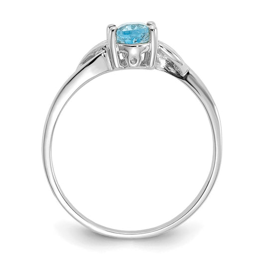 10k White Gold Polished 6x4mm Oval Genuine December/ Blue Topaz Birthstone Size 7 Ring