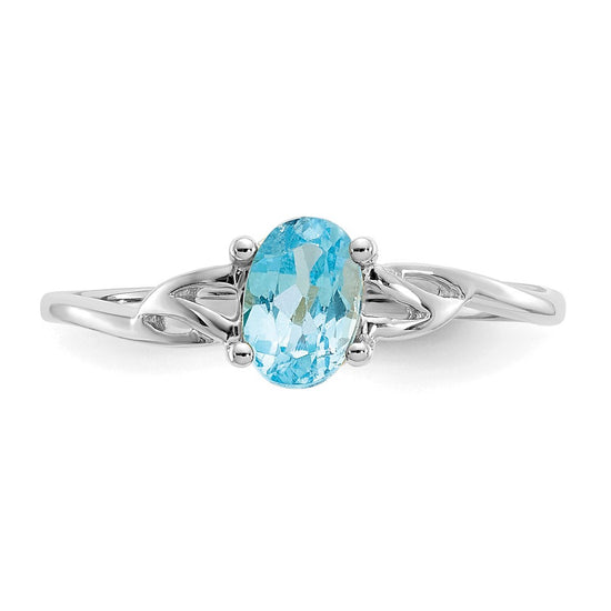 10k White Gold Polished 6x4mm Oval Genuine December/ Blue Topaz Birthstone Size 7 Ring