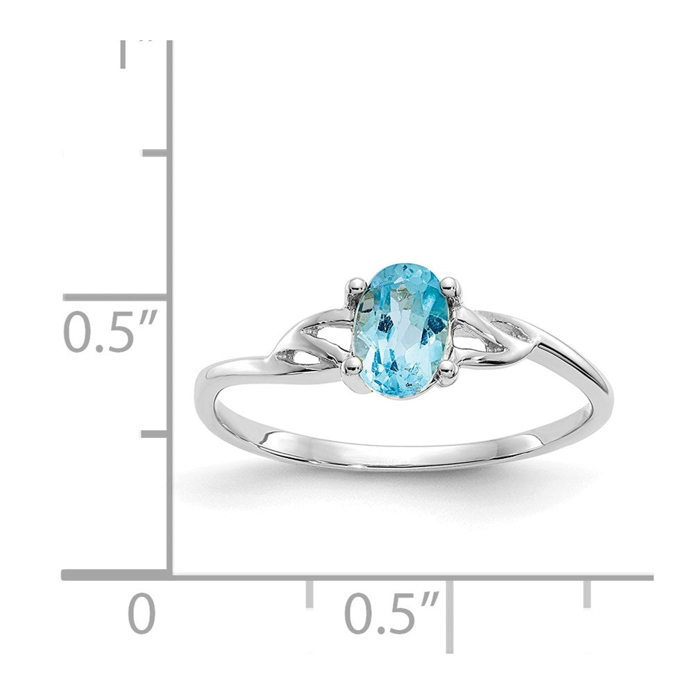 10k White Gold Polished 6x4mm Oval Genuine December/ Blue Topaz Birthstone Size 7 Ring