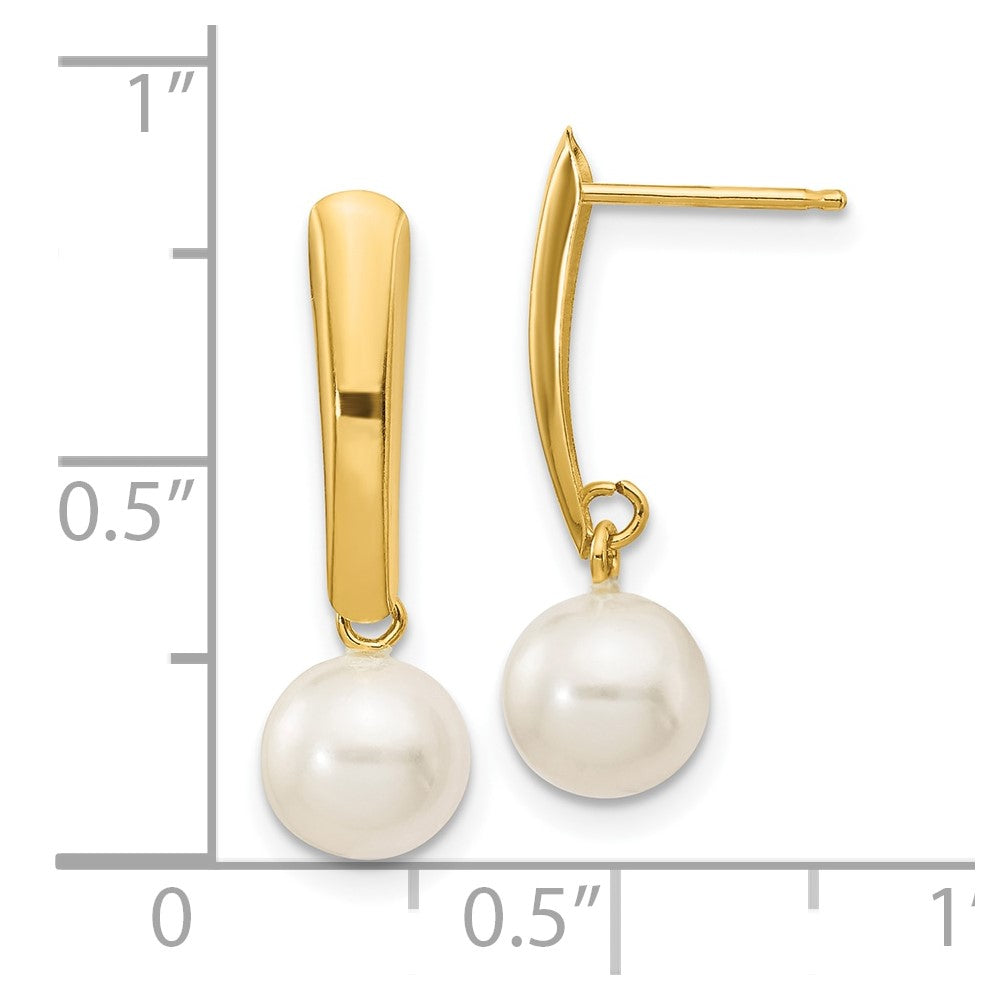 6-7mm White Round FWC Pearl Dangle Post Earrings