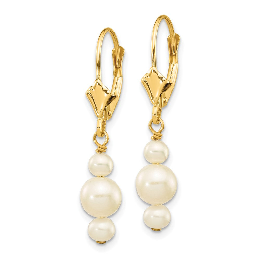 10K 3-3.5mm and 5-5.5mm White Semi-Round Freshwater Cultured Pearl Leverback Dangle Earrings