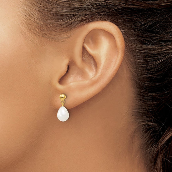 10k 7-8mm White Rice Freshwater Cultured Pearl 18 inch Necklace and Bead Post Dangle Earring Set