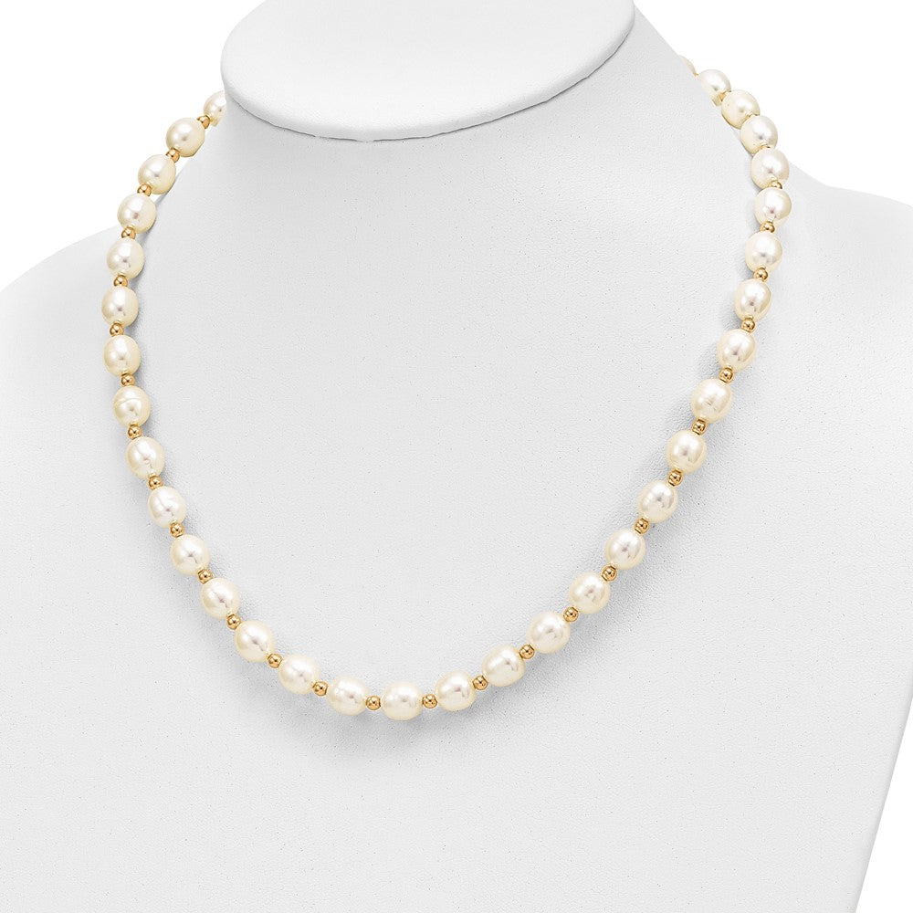 10k 7-8mm White Rice Freshwater Cultured Pearl 18 inch Necklace and Bead Post Dangle Earring Set