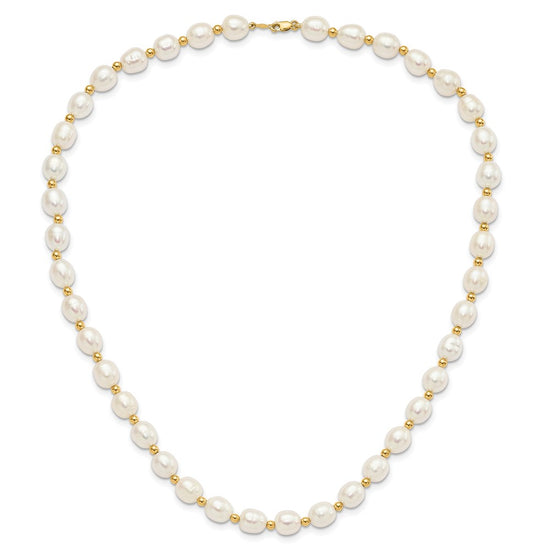 10k 7-8mm White Rice Freshwater Cultured Pearl 18 inch Necklace and Bead Post Dangle Earring Set