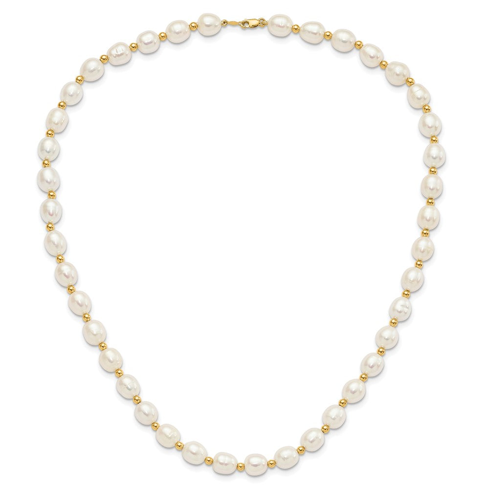10k 7-8mm White Rice Freshwater Cultured Pearl 18 inch Necklace and Bead Post Dangle Earring Set