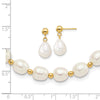 10k 7-8mm White Rice Freshwater Cultured Pearl 18 inch Necklace and Bead Post Dangle Earring Set
