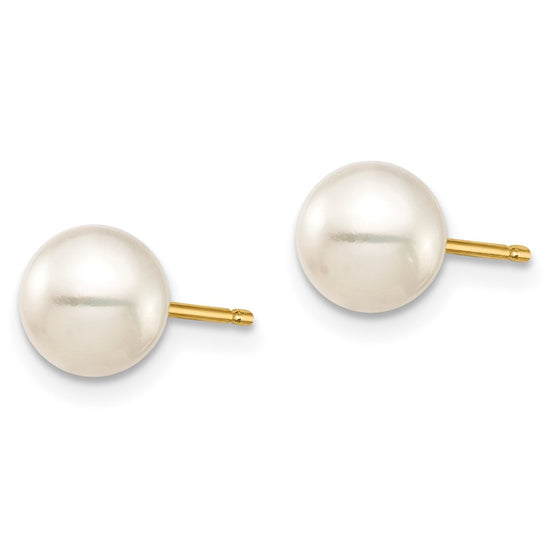 10K 6-7mm Black and White Round Freshwater Pearl 2 Pair Stud Post Earrings Set