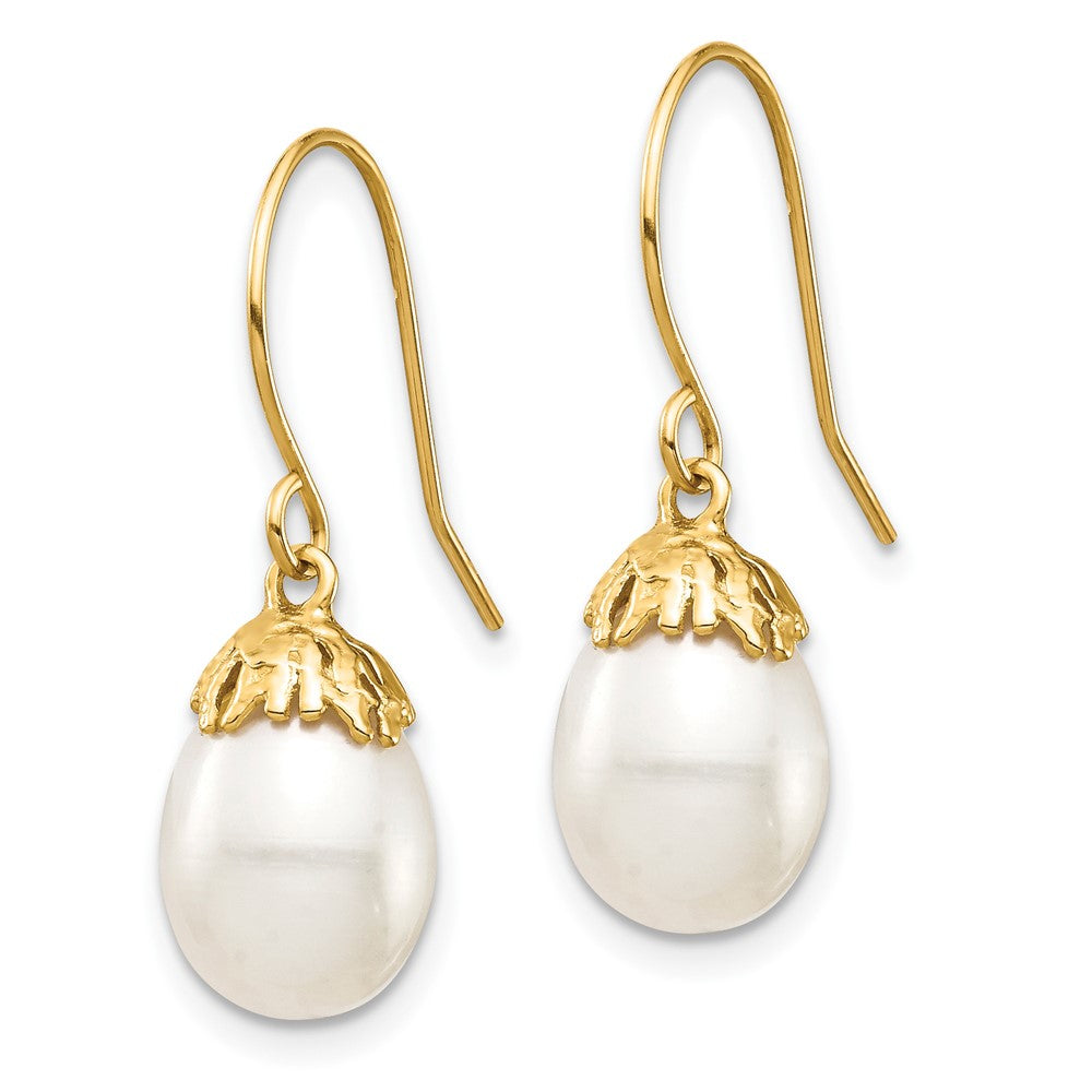 10K 7-8mm White Rice Freshwater Cultured Pearl Dangle Earrings