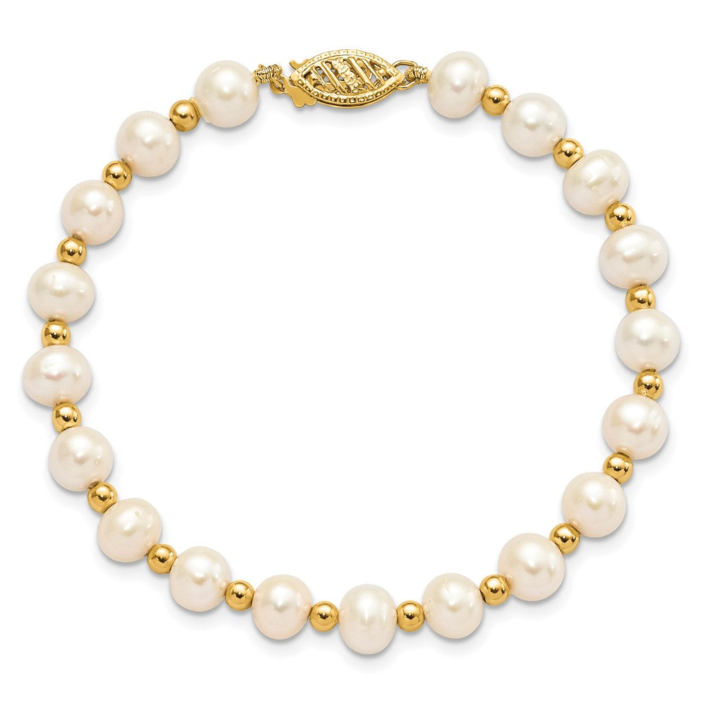 10k 6-7mm White Near Round Freshwater Cultured Pearl Beaded 7 inch Bracelet