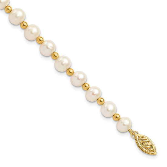 10k 6-7mm White Near Round Freshwater Cultured Pearl Beaded 7 inch Bracelet