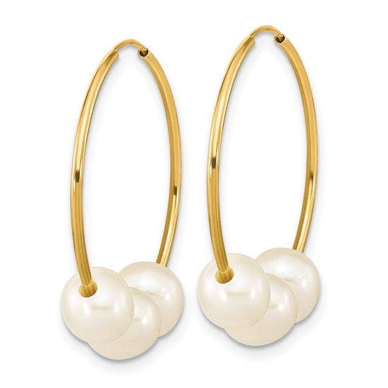 10k 6-7mm White Semi-Round Freshwater Cultured Pearl Hoop Dangle
