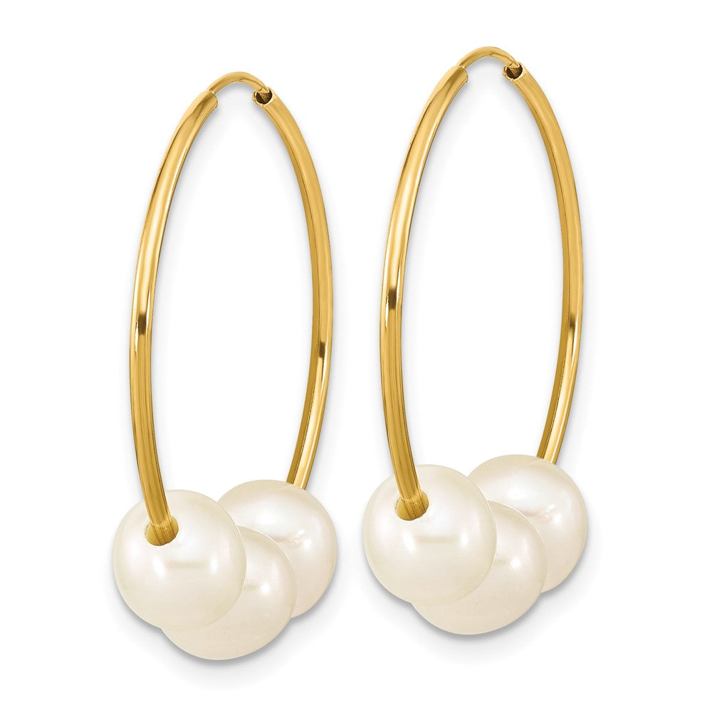 10k 6-7mm White Semi-Round Freshwater Cultured Pearl Hoop Dangle