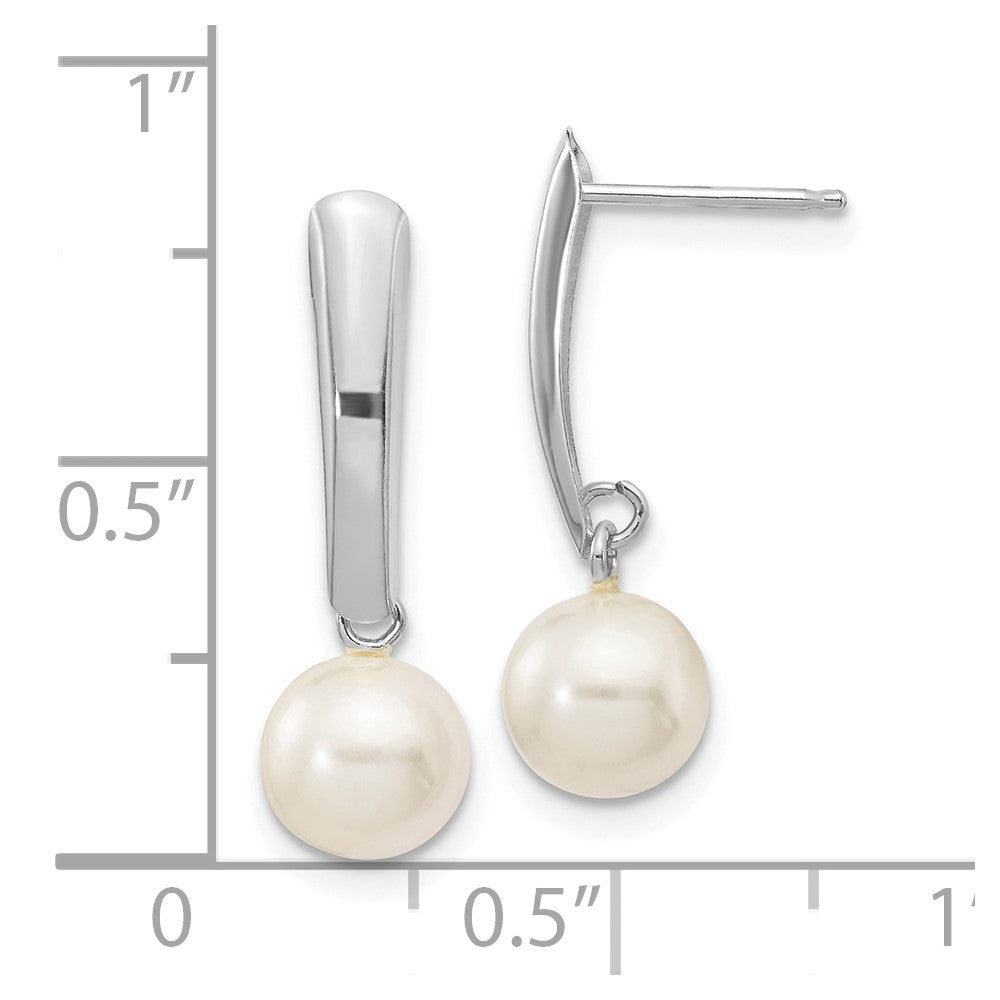 6-7mm White Round FWC Pearl Dangle Post Earrings
