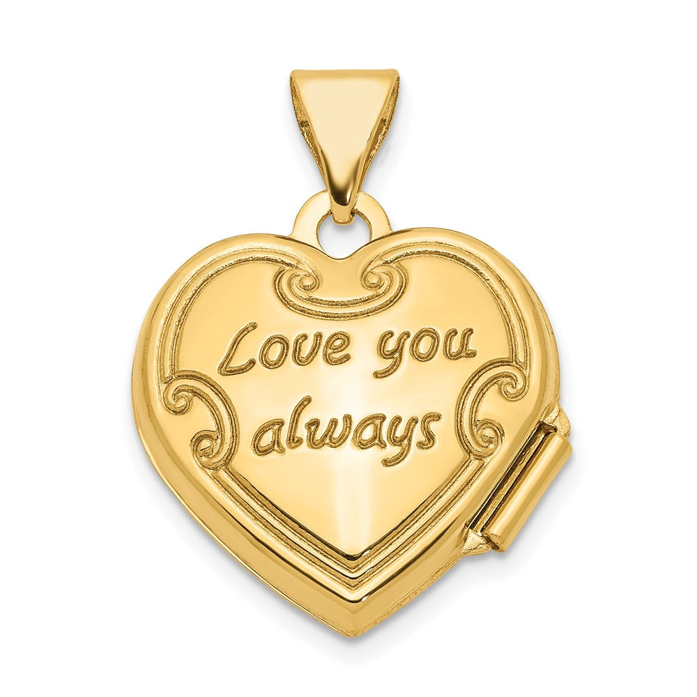 10k 15mm Reversible Floral/LOVE YOU ALWAYS Heart Locket