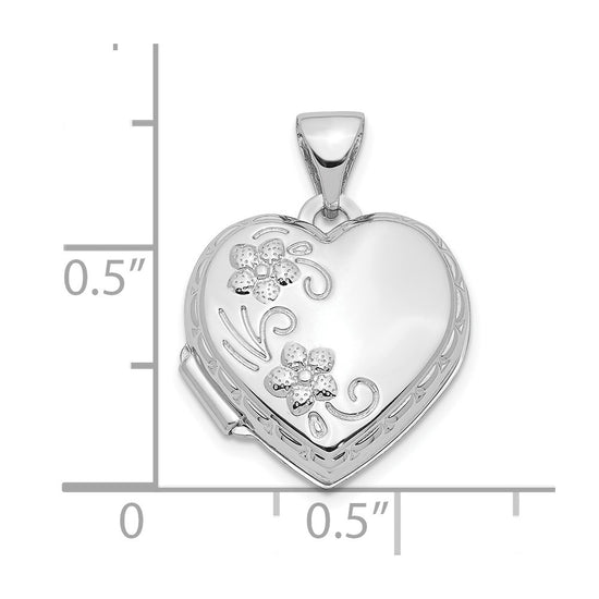 10k White Gold Polished Reversible Floral Heart Locket