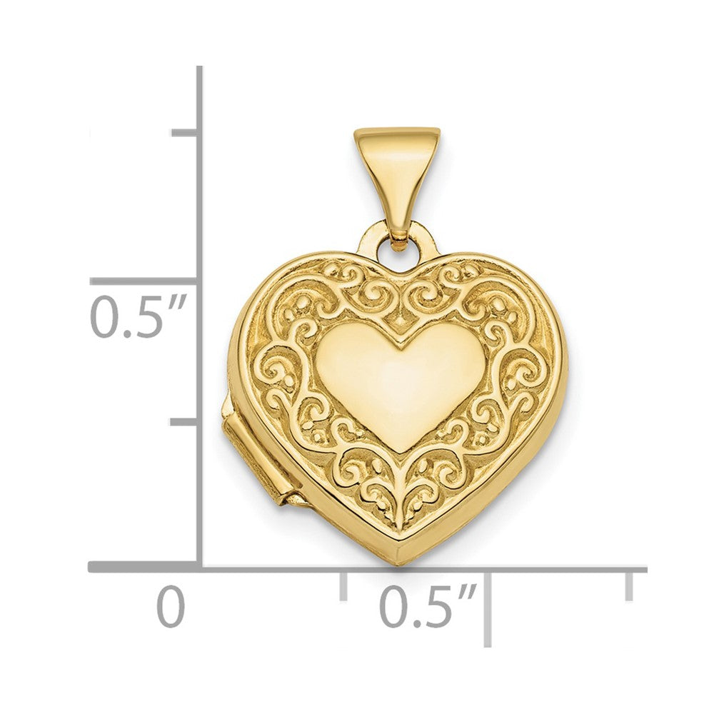 10k 15mm Polished Fancy Scroll Design Front and Back Heart Locket