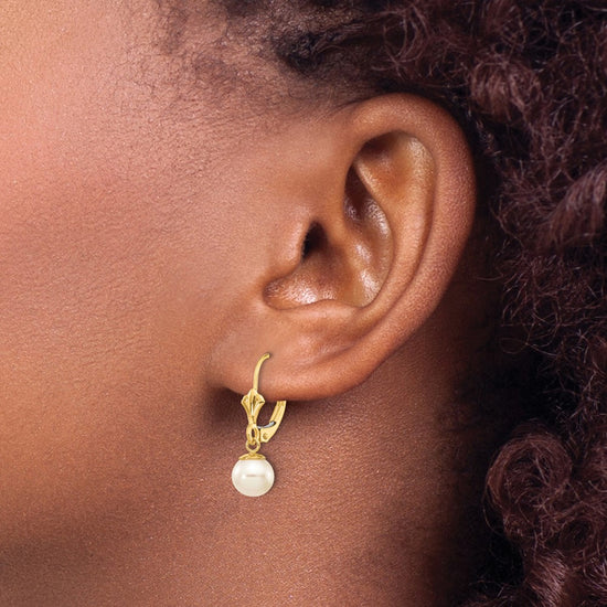 Gold FWC Pearl Dangle Leverback Earrings