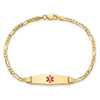 10k Medical Soft Diamond Shape Red Enamel Figaro ID Bracelet