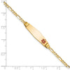 10k Medical Solid Chain/Solid Plate 26x7mm Soft Diamond Shape Off-Center Red Enamel Figaro Link 7 inch ID Bracelet