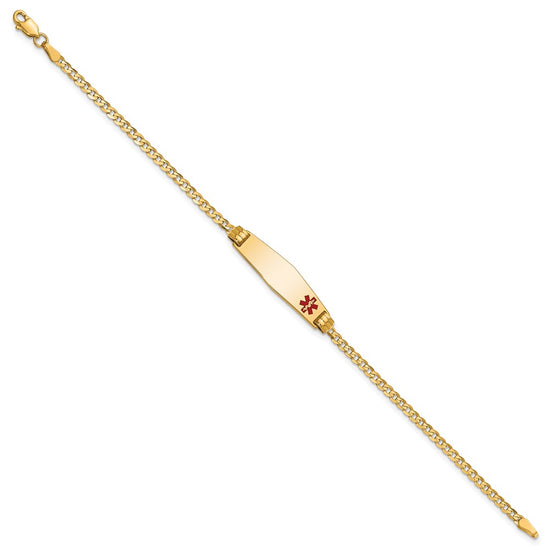 10k Medical Soft Diamond Shape Red Enamel Curb Link ID Bracelet