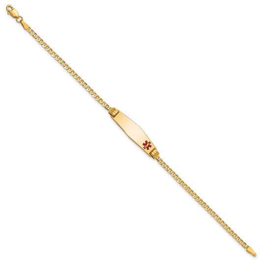 10k Medical Soft Diamond Shape Red Enamel Curb Link ID Bracelet