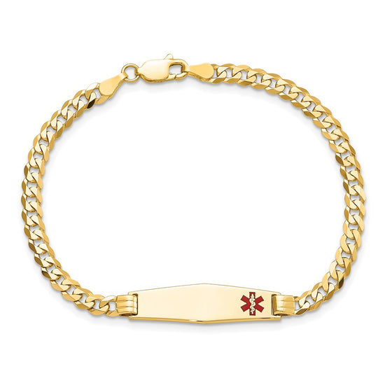 10k Medical Soft Diamond Shape Red Enamel Curb Link ID Bracelet