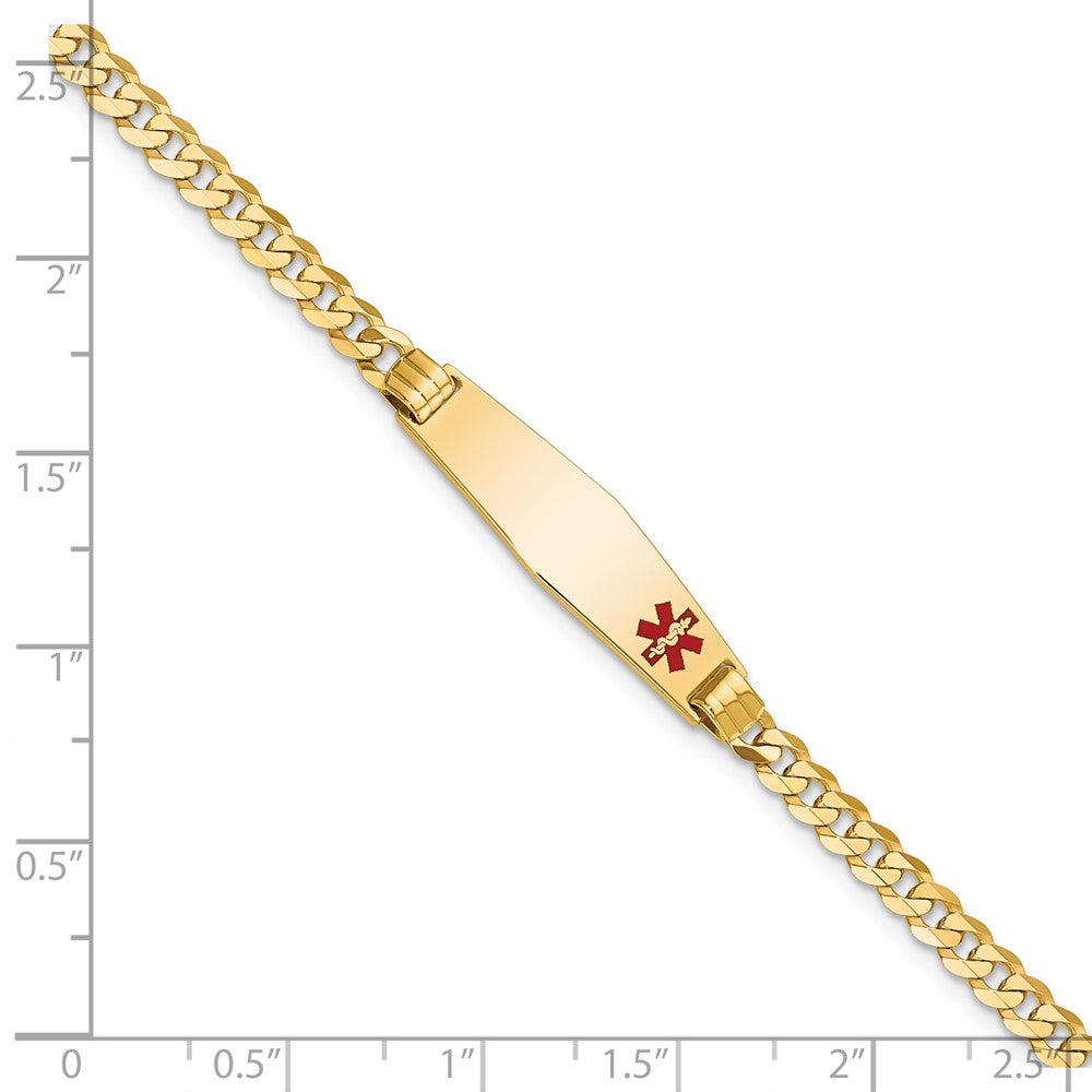 10k Medical Soft Diamond Shape Red Enamel Curb Link ID Bracelet