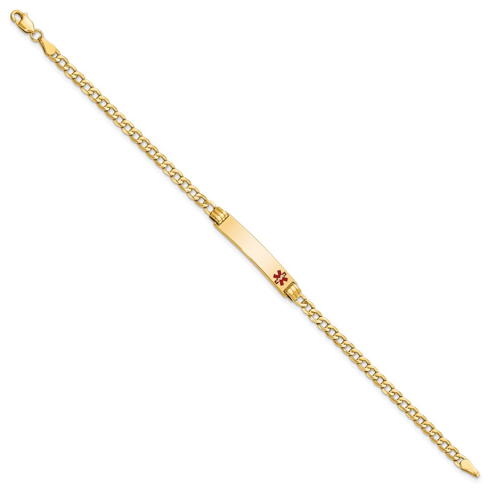 10k Medical Semi-Solid Chain/Solid Plate 26x5mm Off-Center Red Enamel Cuban Link 8 inch ID Bracelet