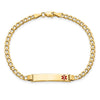 10k Medical Semi-Solid Chain/Solid Plate 26x5mm Off-Center Red Enamel Cuban Link 8 inch ID Bracelet