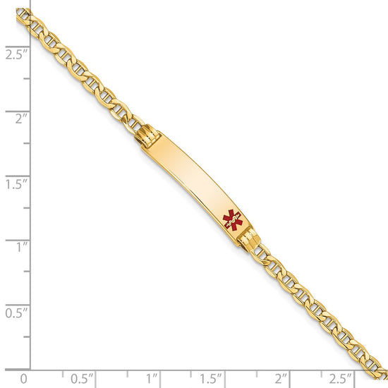 10k Semi-Solid Medical Red Enamel Anchor Link ID Bracelet
