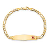 10K Medical Soft Diamond Shape Red Enamel Flat Figaro Link ID Bracelet