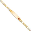 10K Medical Soft Diamond Shape Red Enamel Flat Figaro Link ID Bracelet