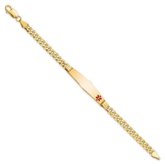 10k Medical Soft Diamond Shape Red Enamel Curb Link ID Bracelet