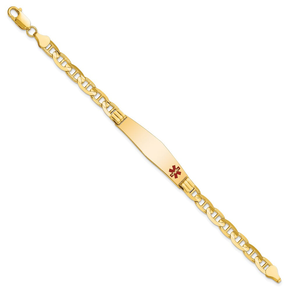 10k Medical Soft Diamond Shape Red Enamel Anchor Link ID Bracelet